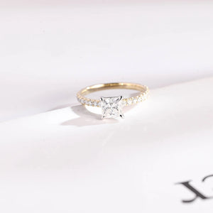 Solid Gold Two Tone Princess Cut Moissanite Engagement Ring, Anniversary Gift for Her