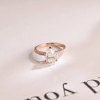 Solid Gold Pear Cut Moissanite Engagement Ring, Half Pave Proposal Ring