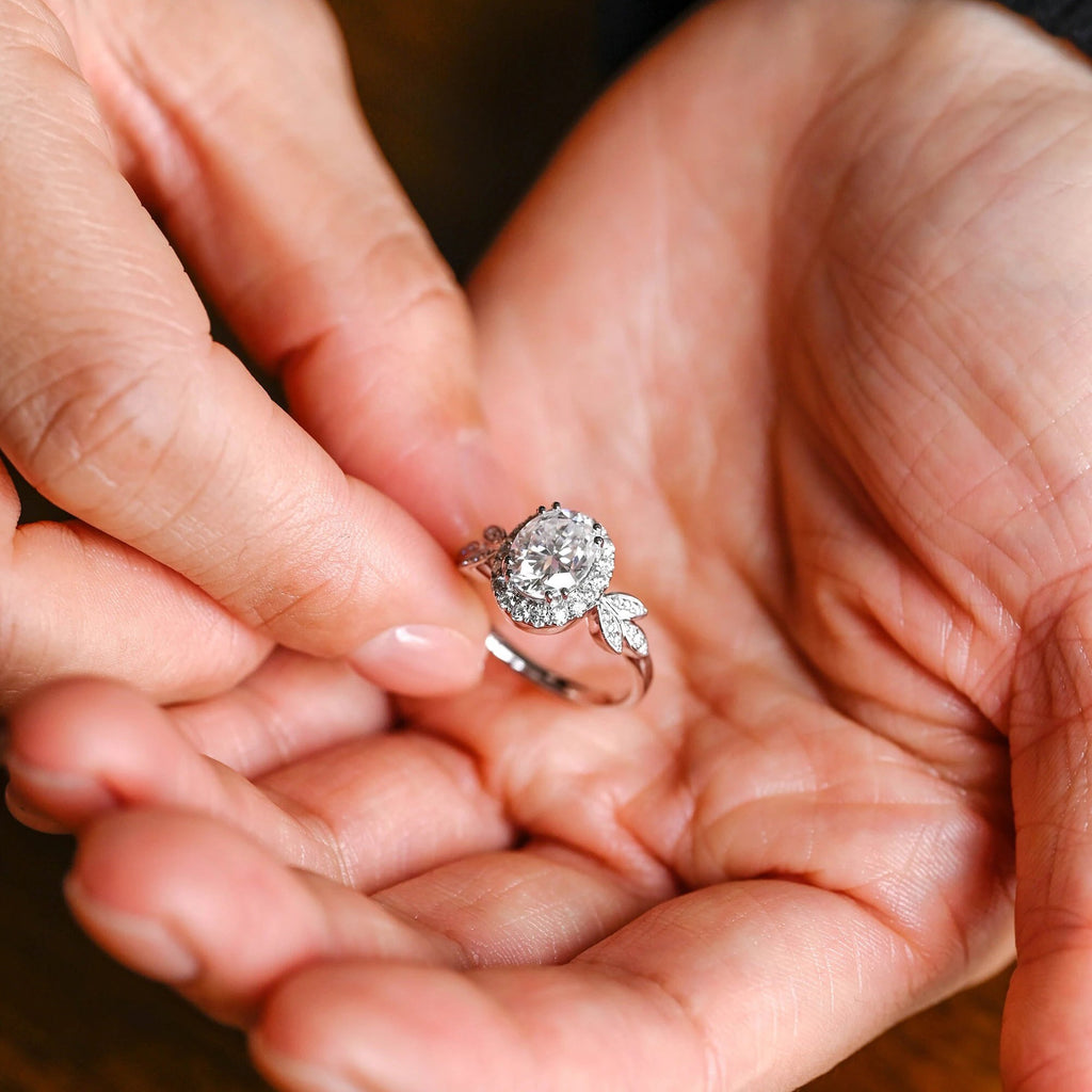 Solid Gold Oval Cut Moissanite Engagement Ring, Wedding Ring