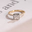 Solid Gold Two Tone Princess Moissanite Engagement Ring, Halo Bridal Ring