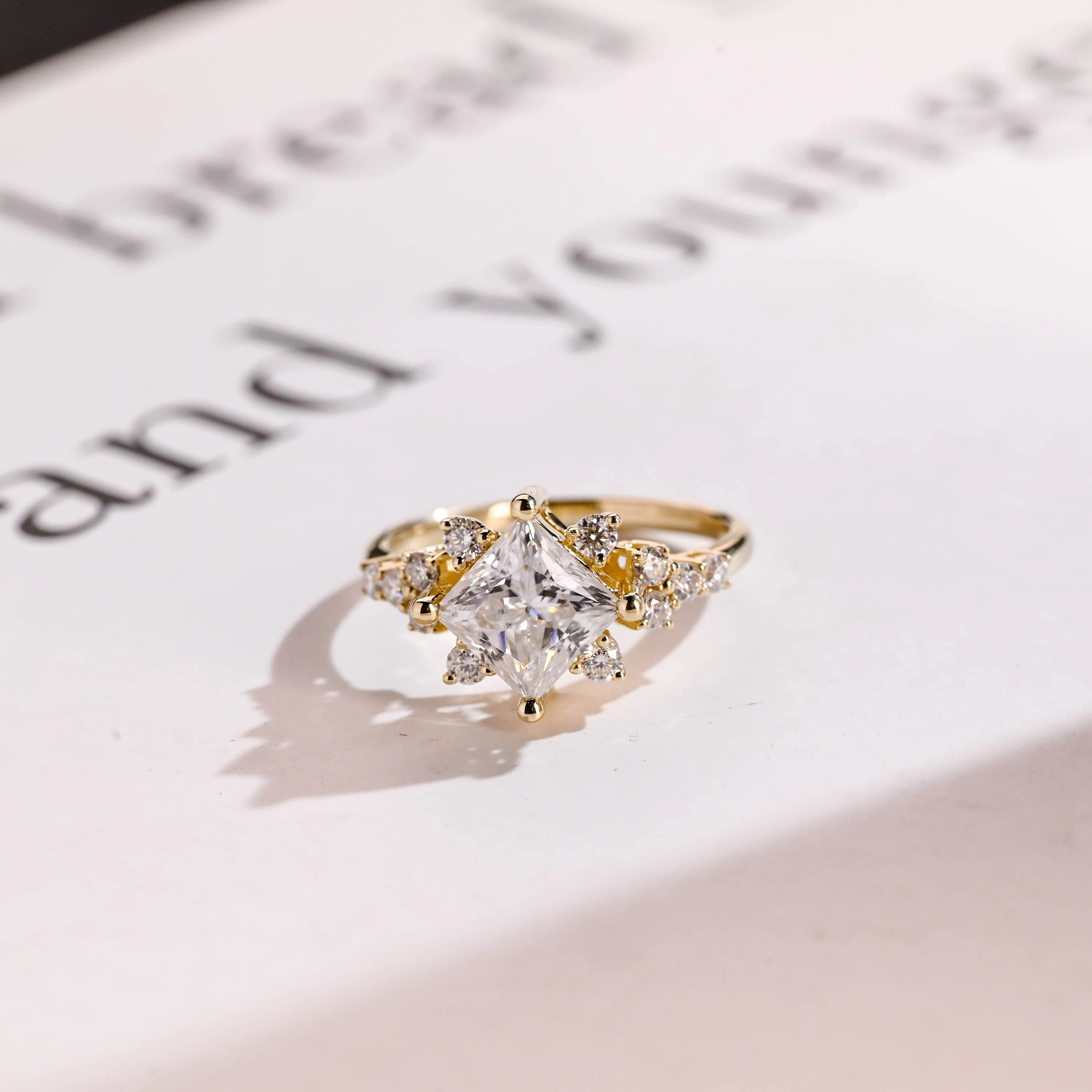 Solid Gold Princess Cut Moissanite Engagement Ring, Custom-Made Ring Available Main image