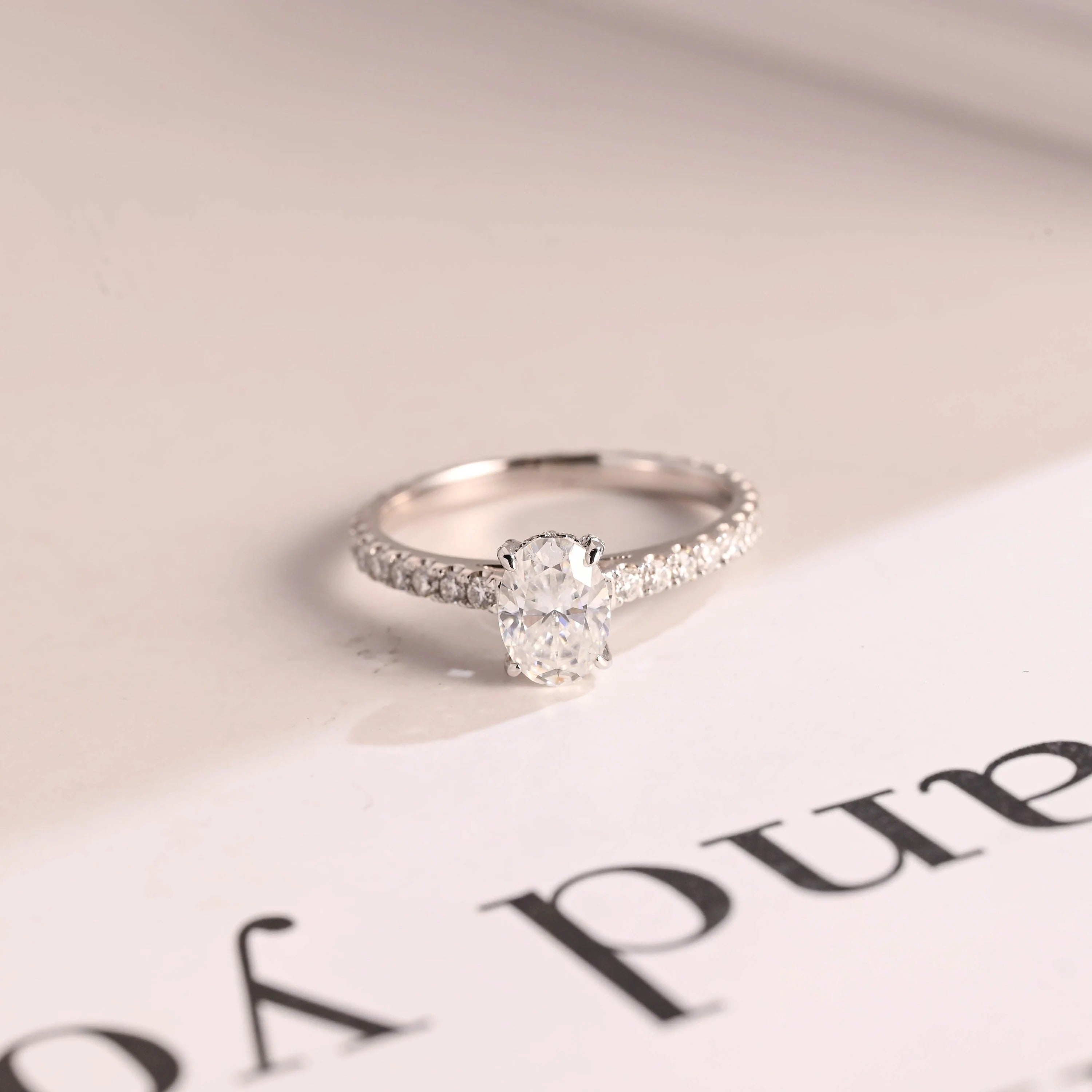 Solid Gold Oval Cut Moissanite Engagement Ring, Proposal Ring Main image