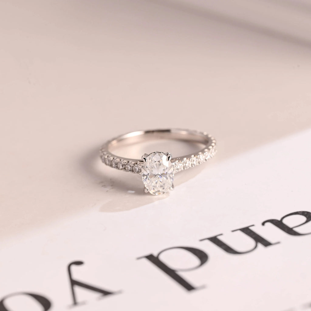 Solid Gold Oval Cut Moissanite Engagement Ring, Proposal Ring