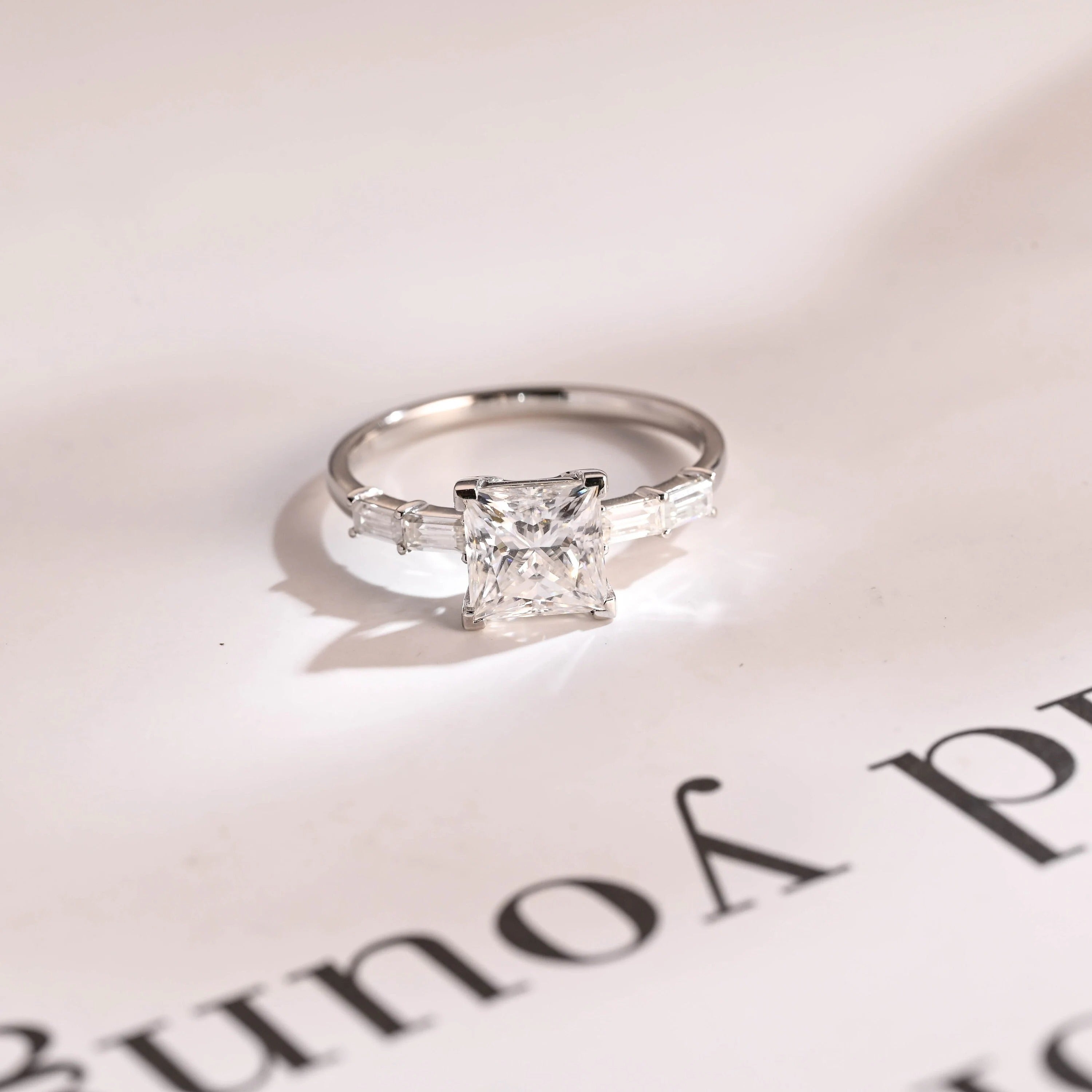 Solid Gold Princess Cut Moissanite Engagement Ring, Dainty Promise Ring Main image