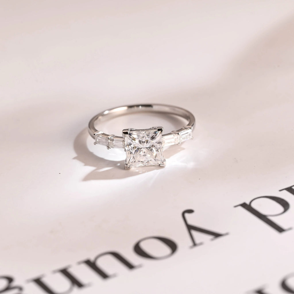 Solid Gold Princess Cut Moissanite Engagement Ring, Dainty Promise Ring