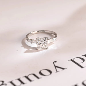 Solid Gold Princess Cut Moissanite Engagement Ring, Dainty Promise Ring