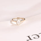 Solid Gold Pear Moissanite Engagement Ring, Flower Halo Promise Ring for Her