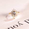 Solid Gold Oval Moissanite Engagement Ring, Floral Halo Proposal Ring