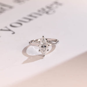 Solid Gold Marquise Cut Moissanite Engagement Ring, Promise Ring