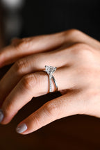 Solid Gold Trillion Cut Moissanite Engagement Ring, Double Band Open Shank Twisted Ring