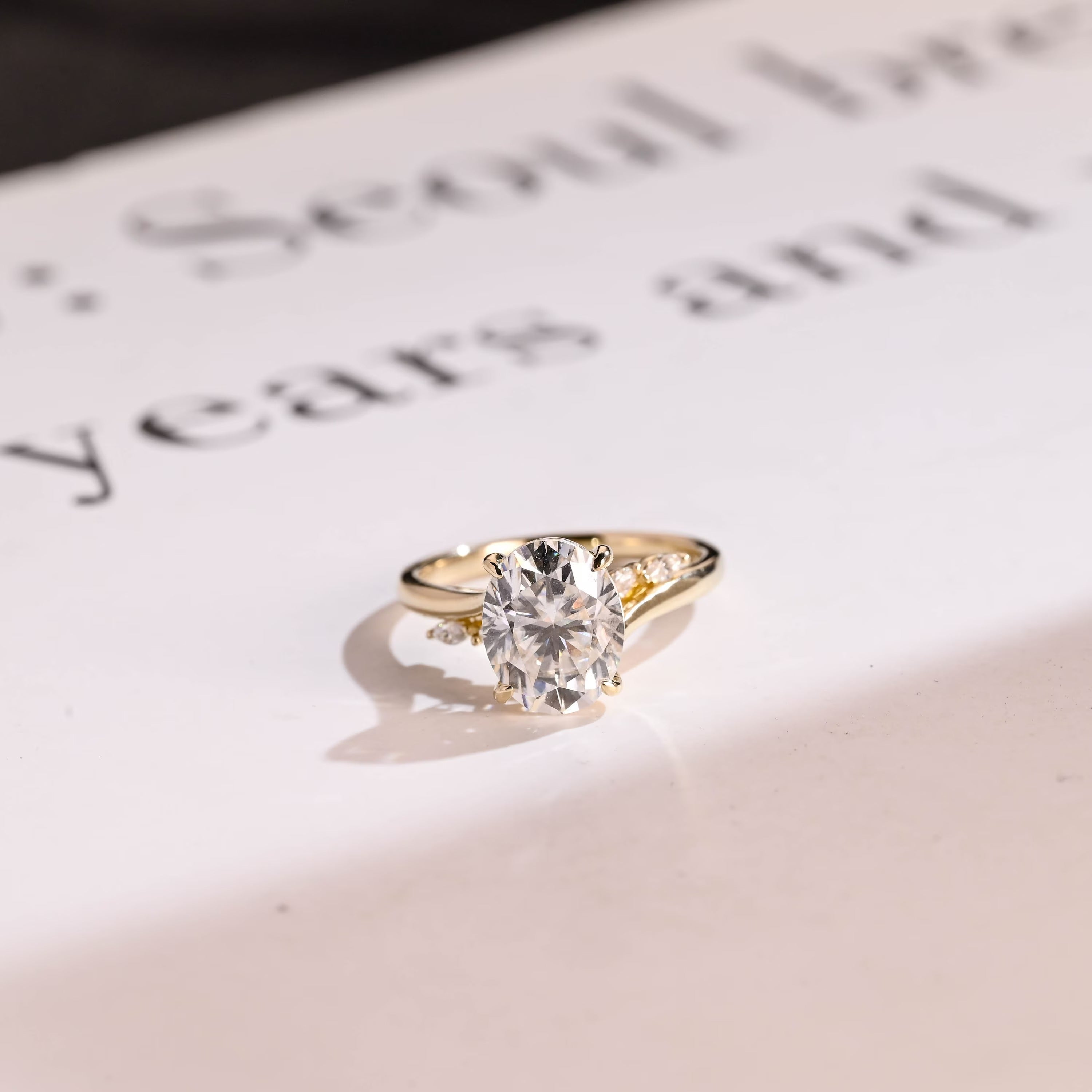 Solid Gold Oval Moissanite Engagement Ring, Bypss Proposal Ring Main image