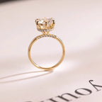 Solid Gold Hidden Halo Round Moissanite Engagement Ring, Anniversary Gift