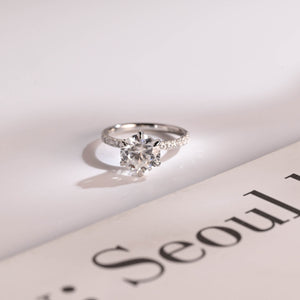 Solid Gold Half Eternity Round Moissanite Engagement Ring, Anniversary Gift for Wife