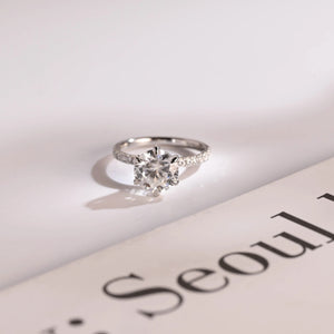Solid Gold Half Eternity Round Moissanite Engagement Ring, Anniversary Gift for Wife