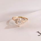 Solid Gold Marquise Moissanite Engagement Ring with Accent Stones