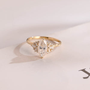 Solid Gold Marquise Moissanite Engagement Ring with Accent Stones