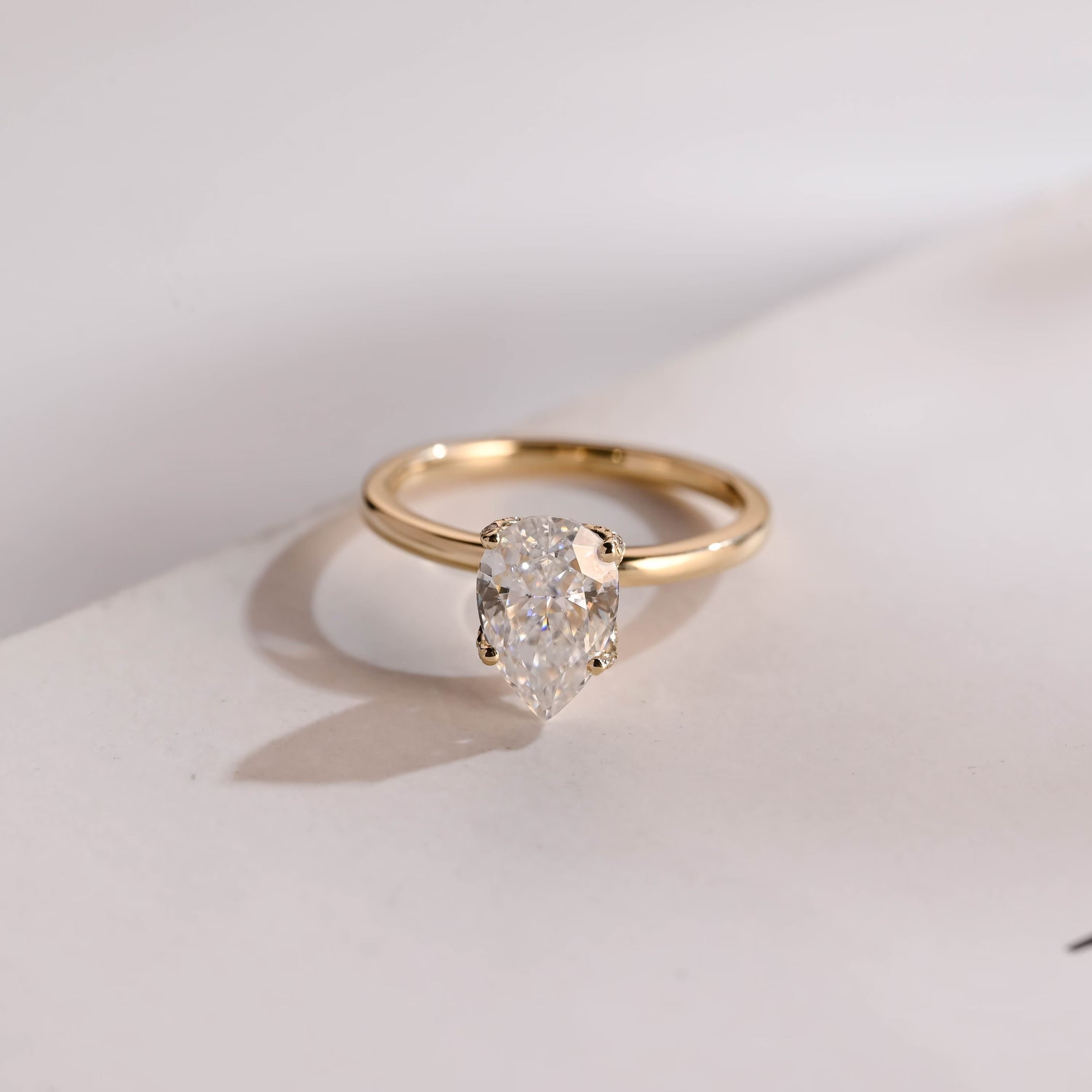 Solid Gold Tulip Flower Pave Crushed Ice Pear Moissanite Engagement Ring Main image