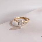 Solid Gold Tulip Flower Pave Crushed Ice Pear Moissanite Engagement Ring