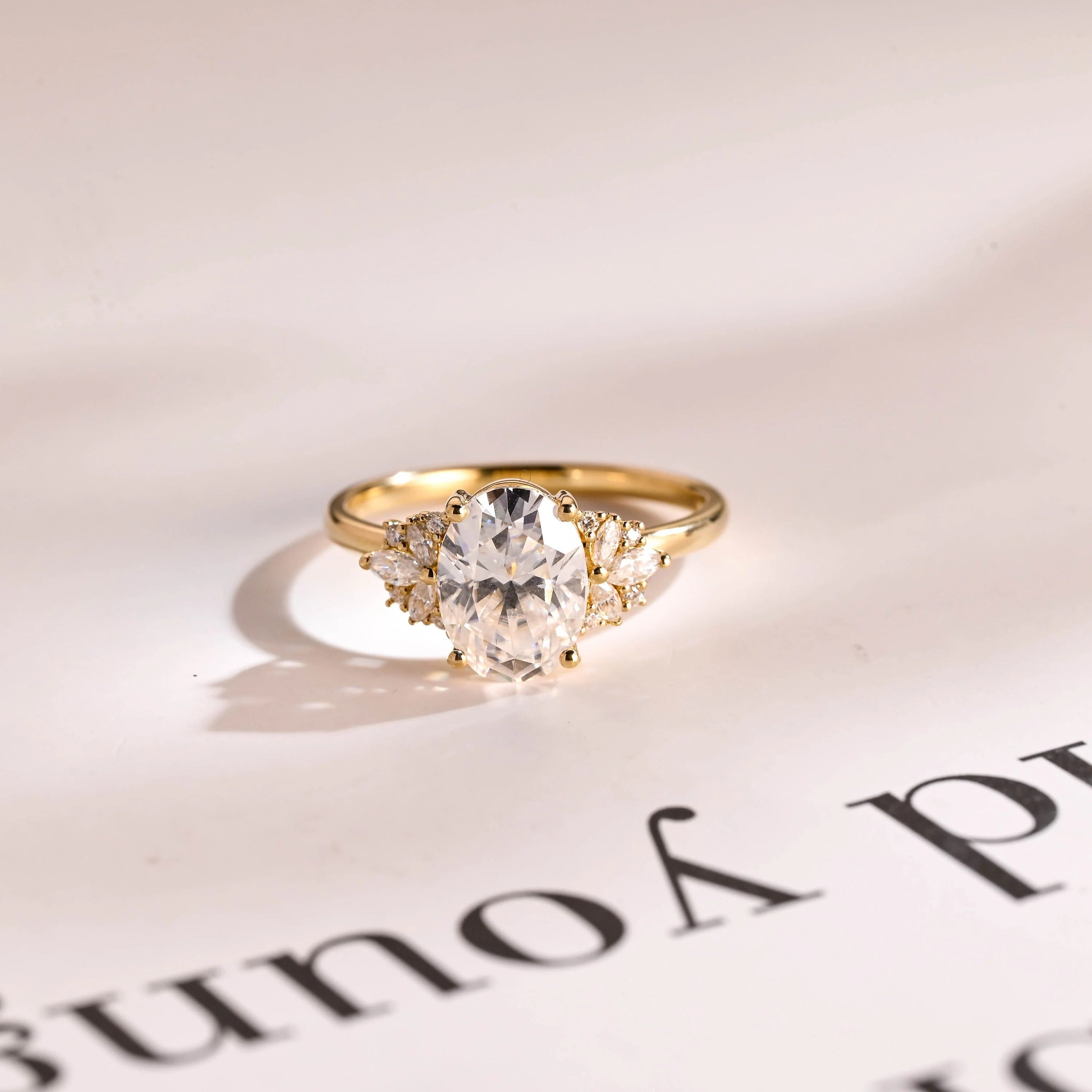 Solid Gold Oval Cut Moissanite Engagement Ring, Anniversary Gift for Women Main image