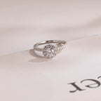 Solid Gold Sunflower Round Moissanite Engagement Ring, Half Eternity Promise Ring