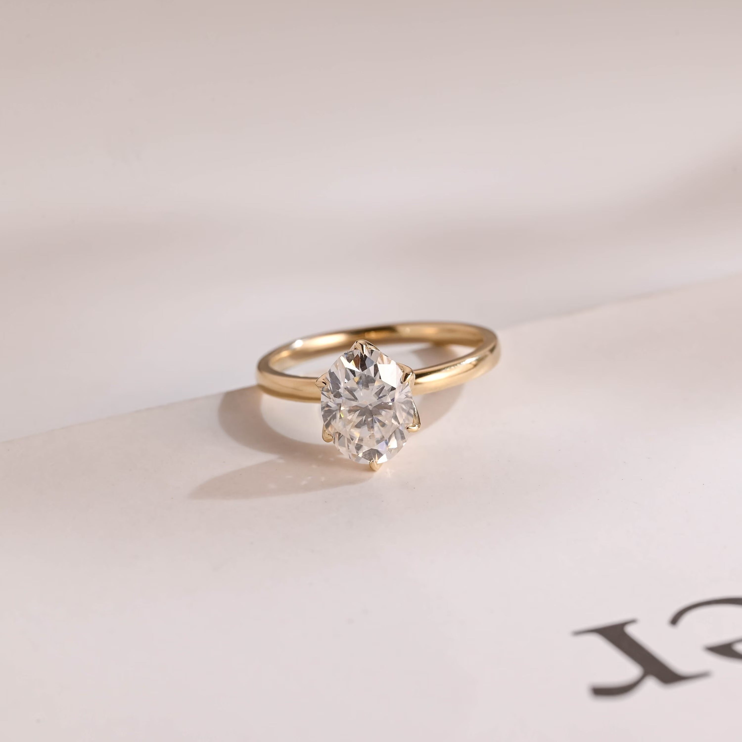 Solid Gold Minimalist Flower Oval Moissanite Engagement Ring, Promise Ring Main image