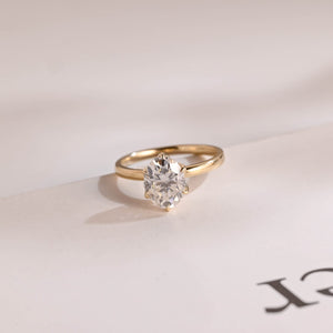 Solid Gold Minimalist Flower Oval Moissanite Engagement Ring, Promise Ring