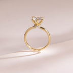 Solid Gold Hidden Halo Round Cut Moissanite Engagement Ring, Solitaire Promise Ring for Her