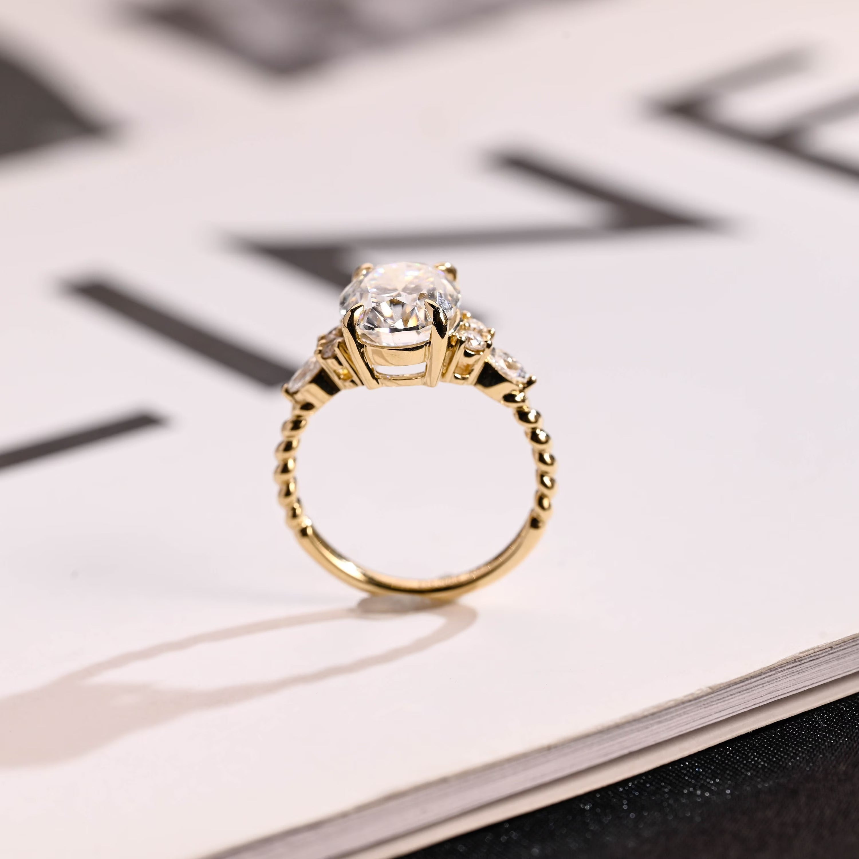 Solid Gold Twisted Band Oval Moissanite Engagement Ring