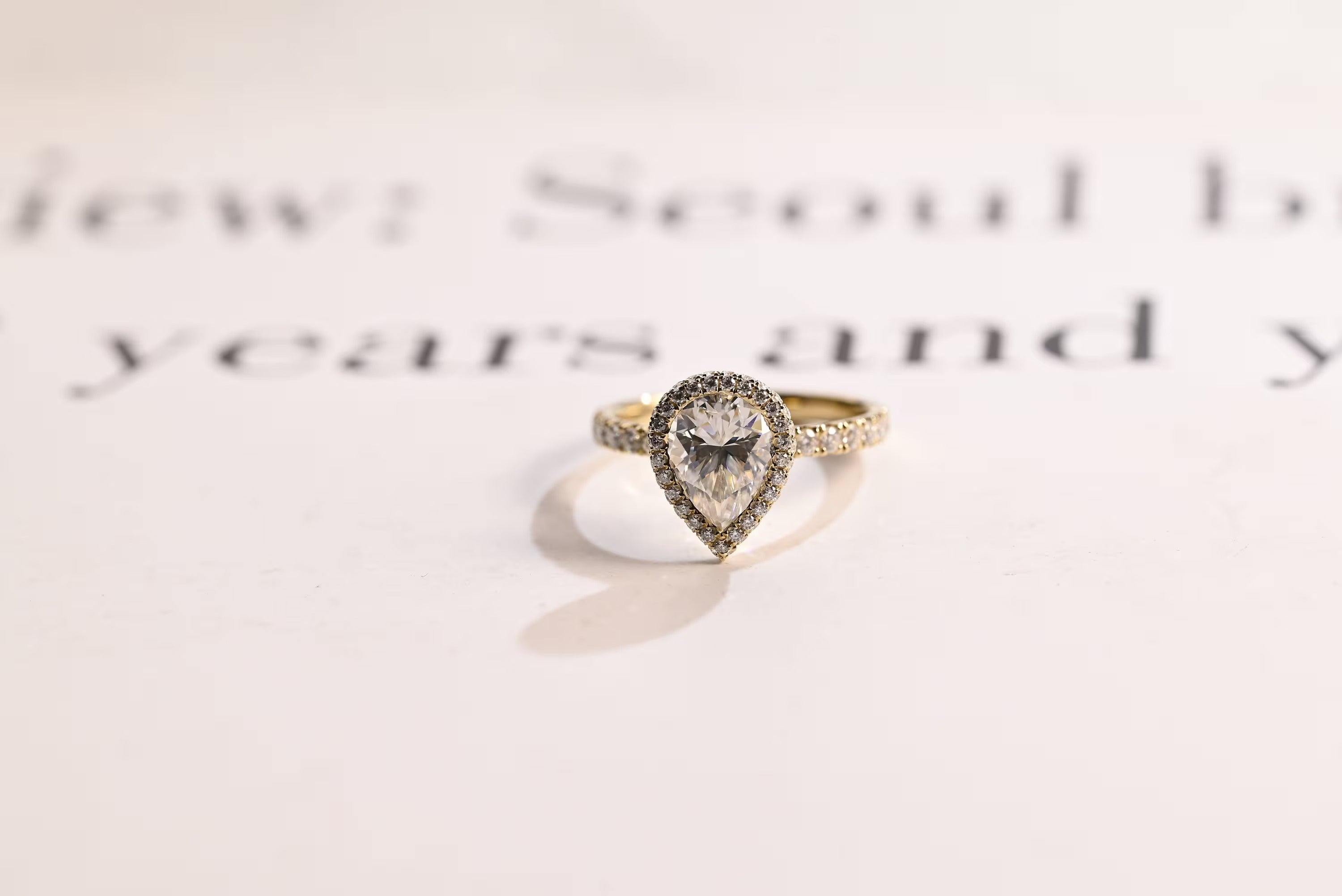 Solid Gold Pear Moissanite Engagement Ring, Half Eternity & Halo Promise/Proposal Ring Main image