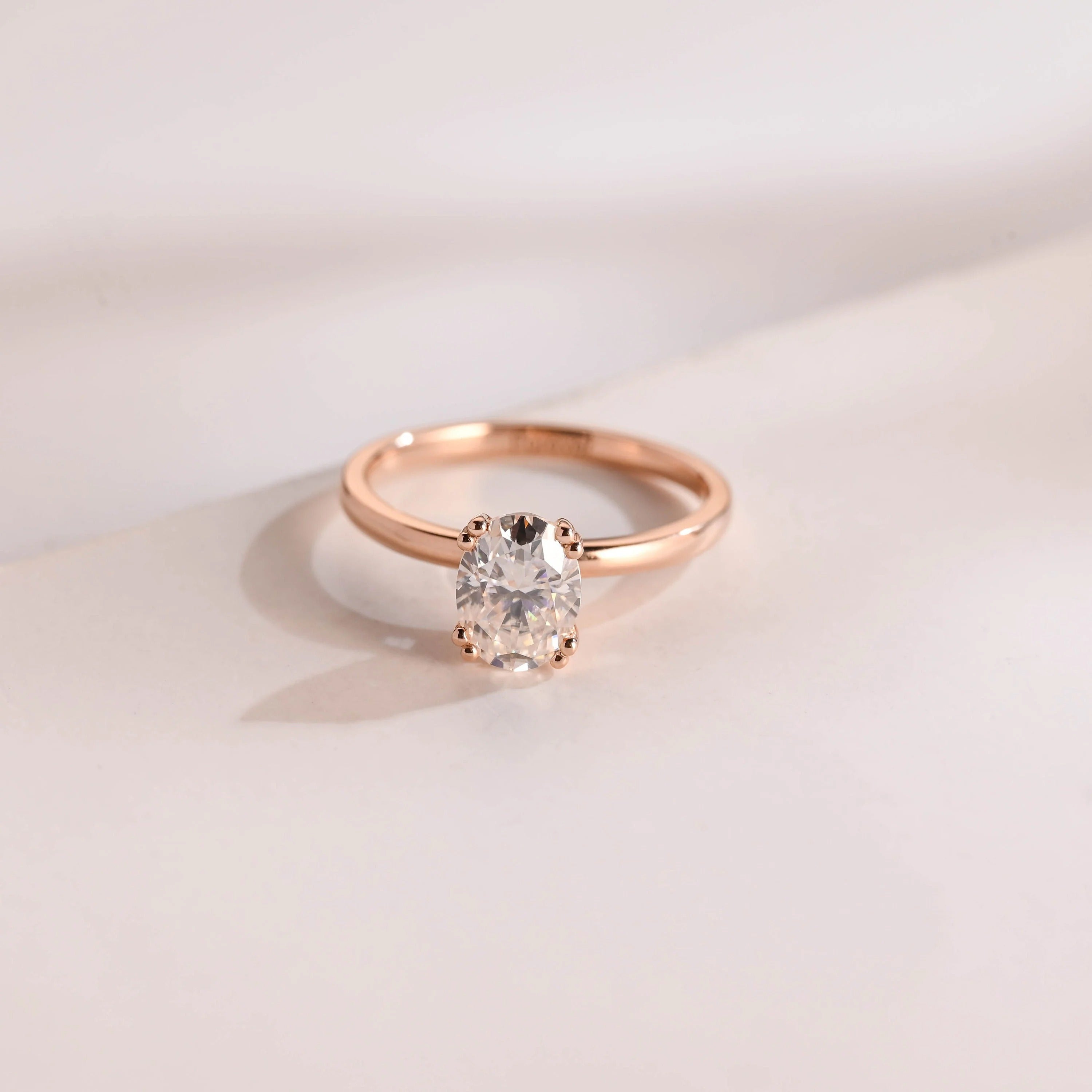 Solid Gold Double Prongs Oval Moissanite Engagement Ring, Promise Ring Main image