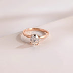 Solid Gold Double Prongs Oval Moissanite Engagement Ring, Promise Ring