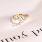 Solid Gold Leaf Ring, Marquise Moissanite Engagement Ring, Proposal Ring