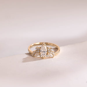 Solid Gold Marquise Moissanite Engagement Ring with Accent Stones