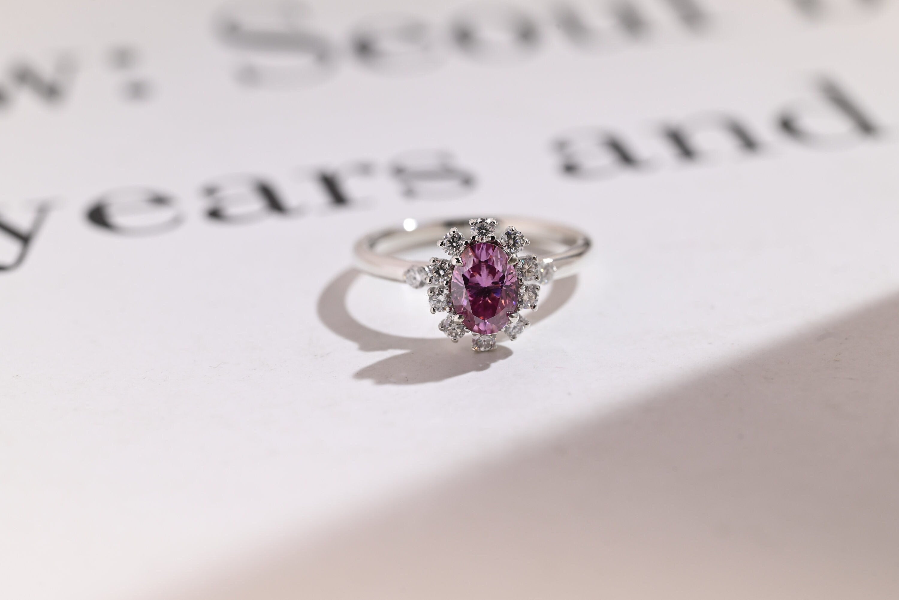 Solid Gold Oval Cut Moissanite Purple Sapphire Engagement Ring Main image