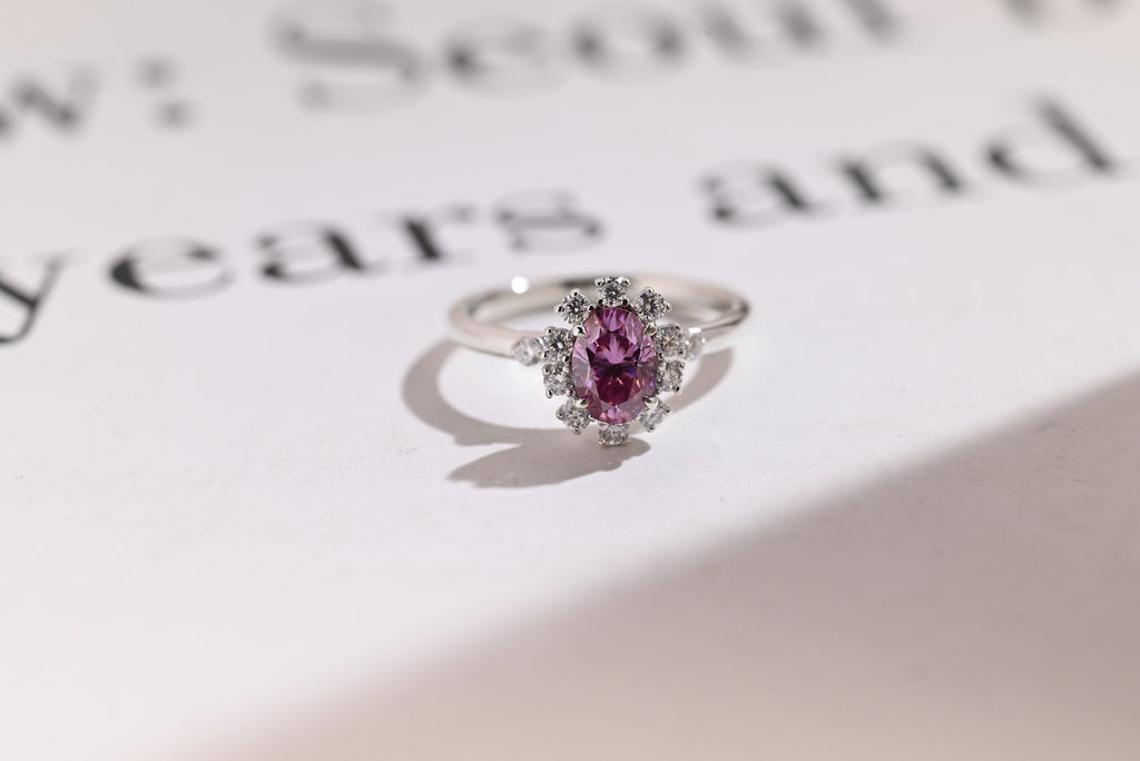 Solid Gold Oval Cut Moissanite Purple Sapphire Engagement Ring