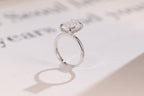 Solid Gold Double Prongs Emerald Cut Moissanite Engagement Ring, Promise Ring