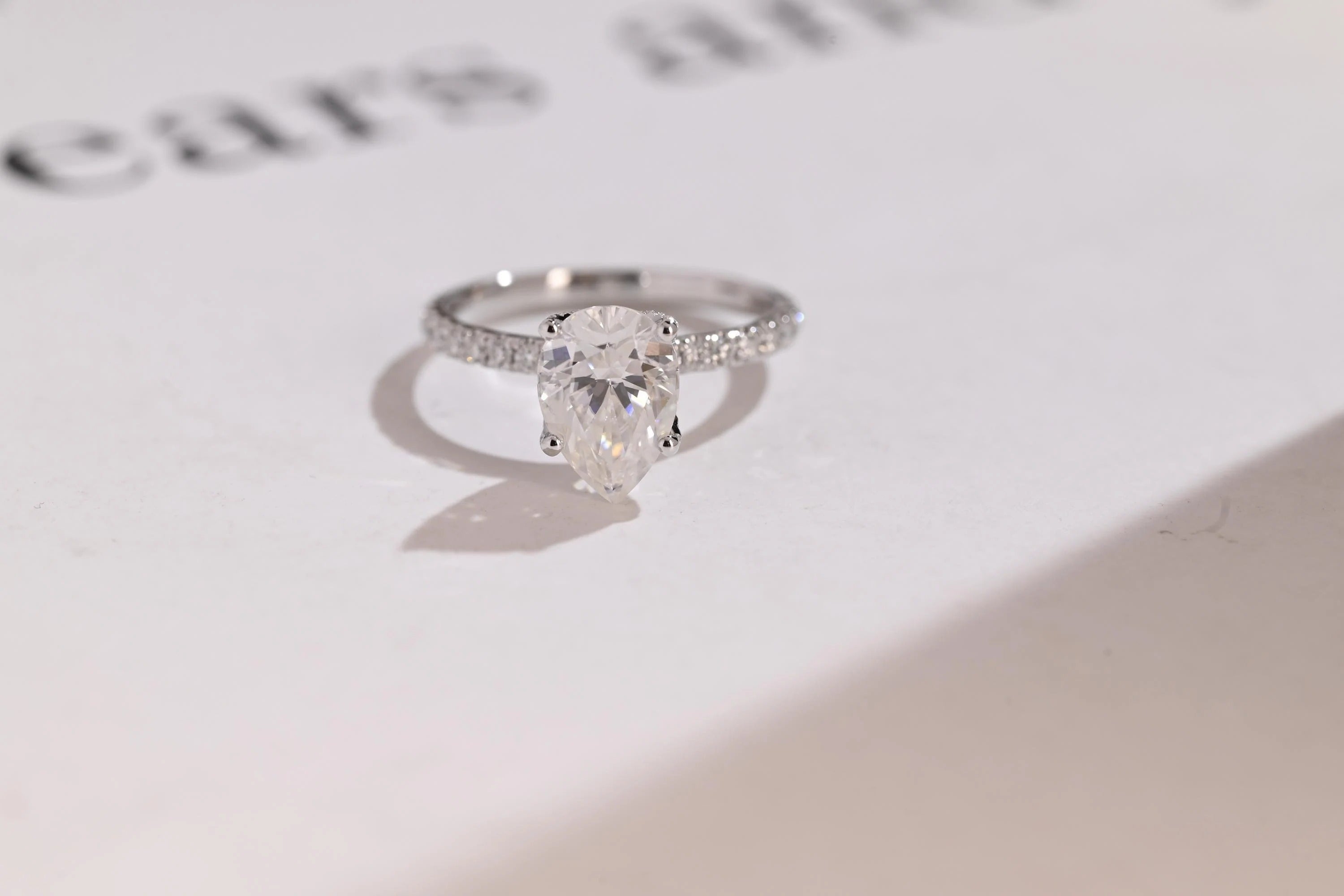 Solid Gold Tulip Flower Pave Pear Moissanite Engagement Ring, Promise Ring Main image