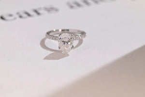 Solid Gold Tulip Flower Pave Pear Moissanite Engagement Ring, Promise Ring