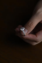 Solid Gold Pear Moissanite Engagement Ring, Twisted Band Half Eternity Bridal Ring