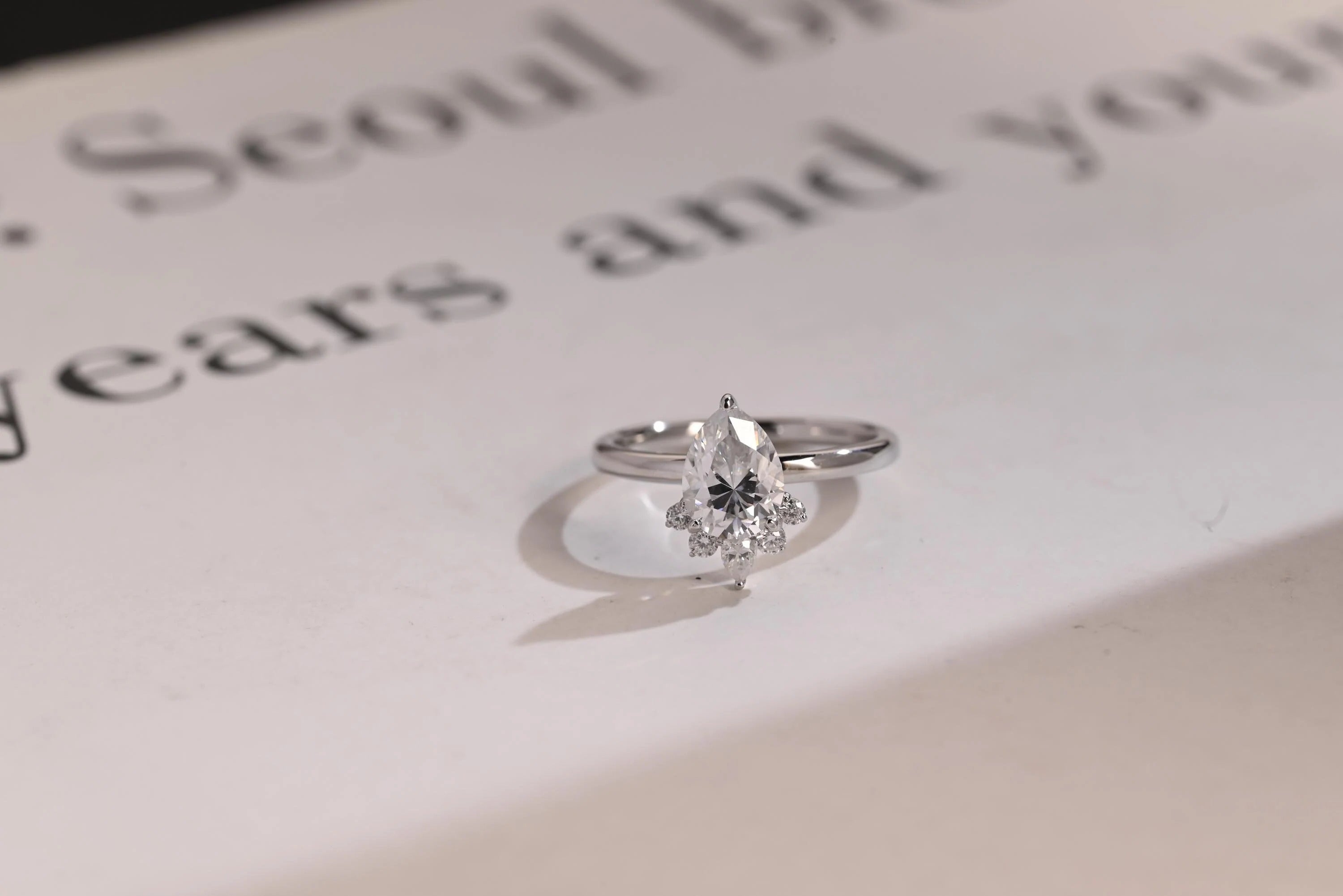 Solid Gold Pear Moissanite Engagement Ring with Accent Stone, Tear Drop Ring Secondary image