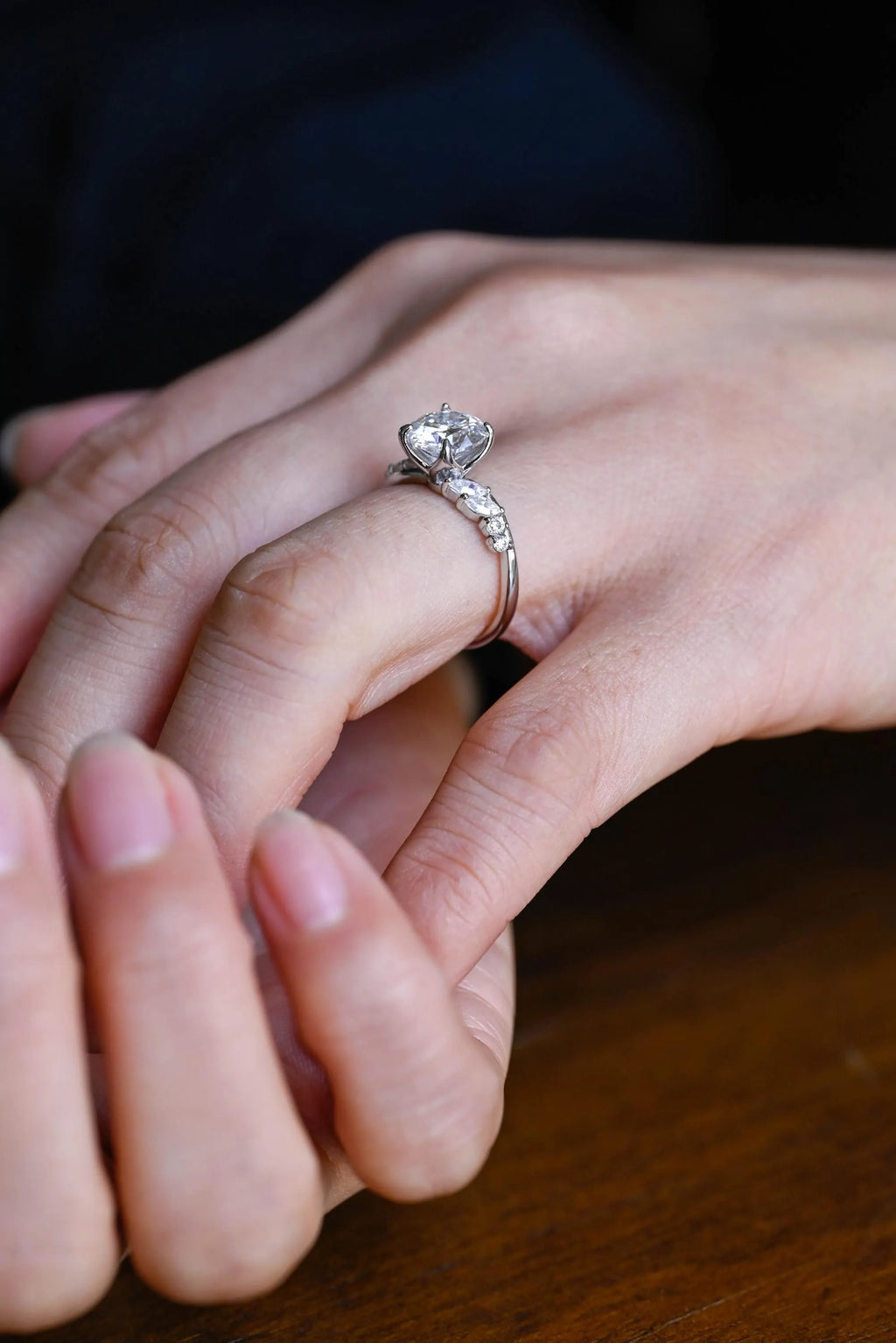 Solid Gold Round Cut Moissanite Engagement Ring, Anniversary for Her