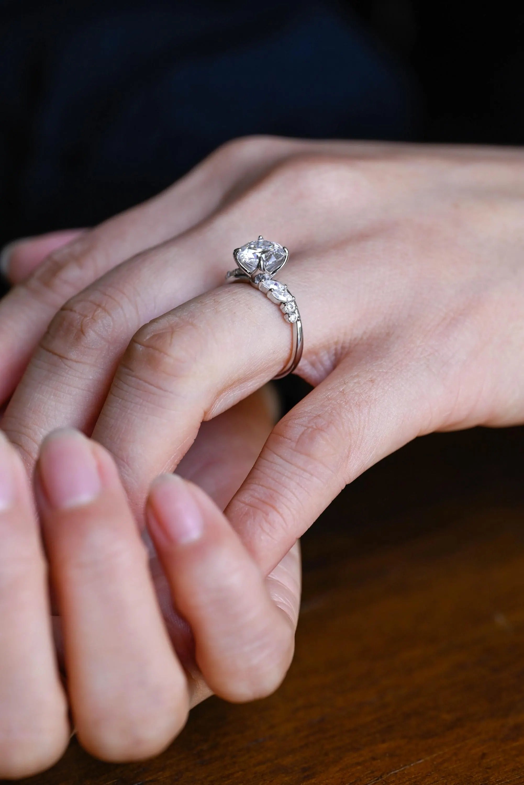 Solid Gold Round Cut Moissanite Engagement Ring, Anniversary for Her