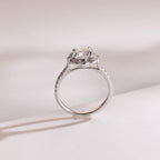 Solid Gold Round Moissanite Engagement Ring, Floral Halo Ring
