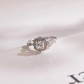 Solid Gold Princess Cut Moissanite Engagement Ring, Beaded Halo Proposal Ring