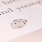 Solid Gold Bezel Emerald Cut Moissanite Engagement Ring, Dainty Cluster Promise Ring