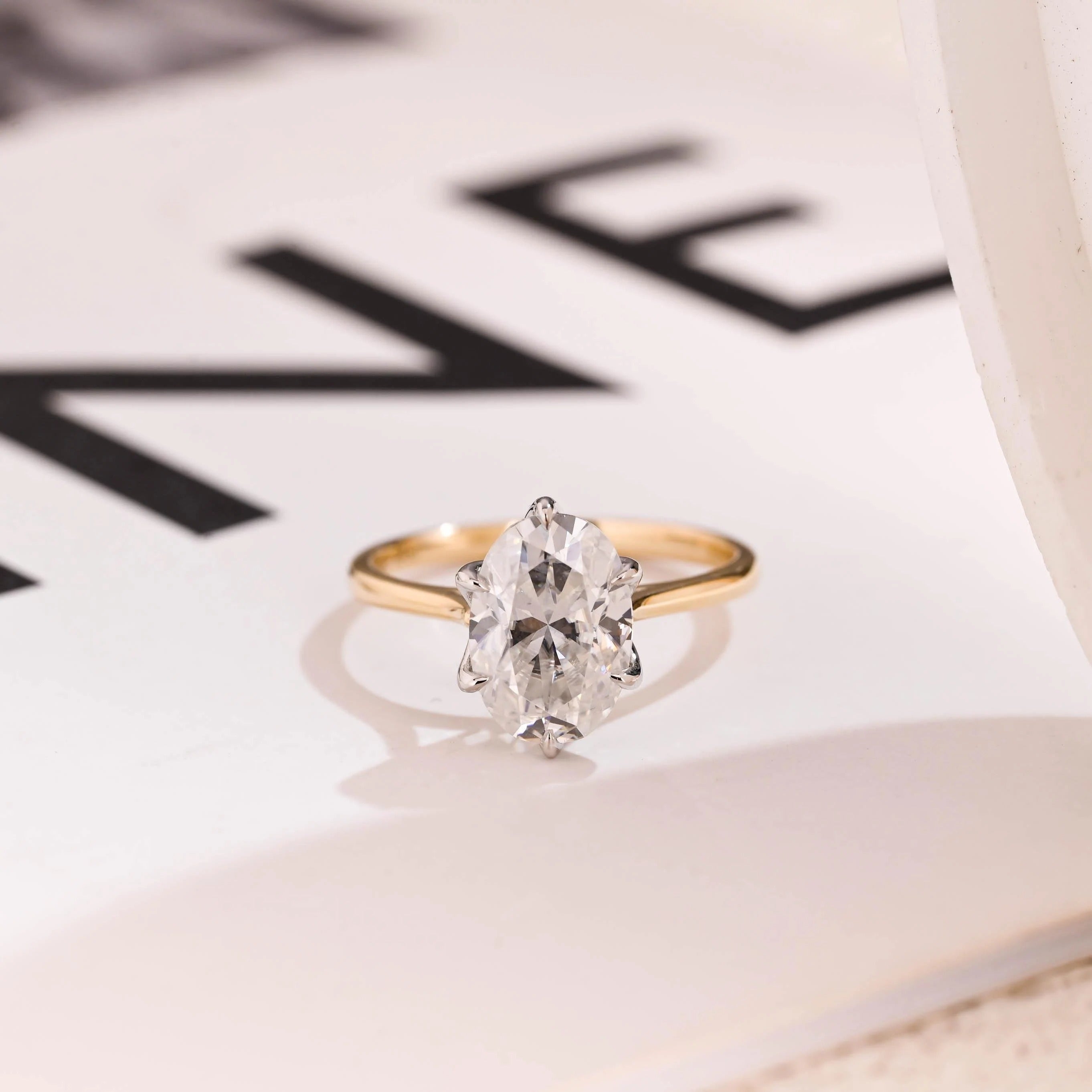 Solid Gold Oval Moissanite Engagement Ring, Six Prongs Promise Ring Main image