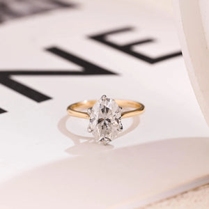 Solid Gold Oval Moissanite Engagement Ring, Six Prongs Promise Ring