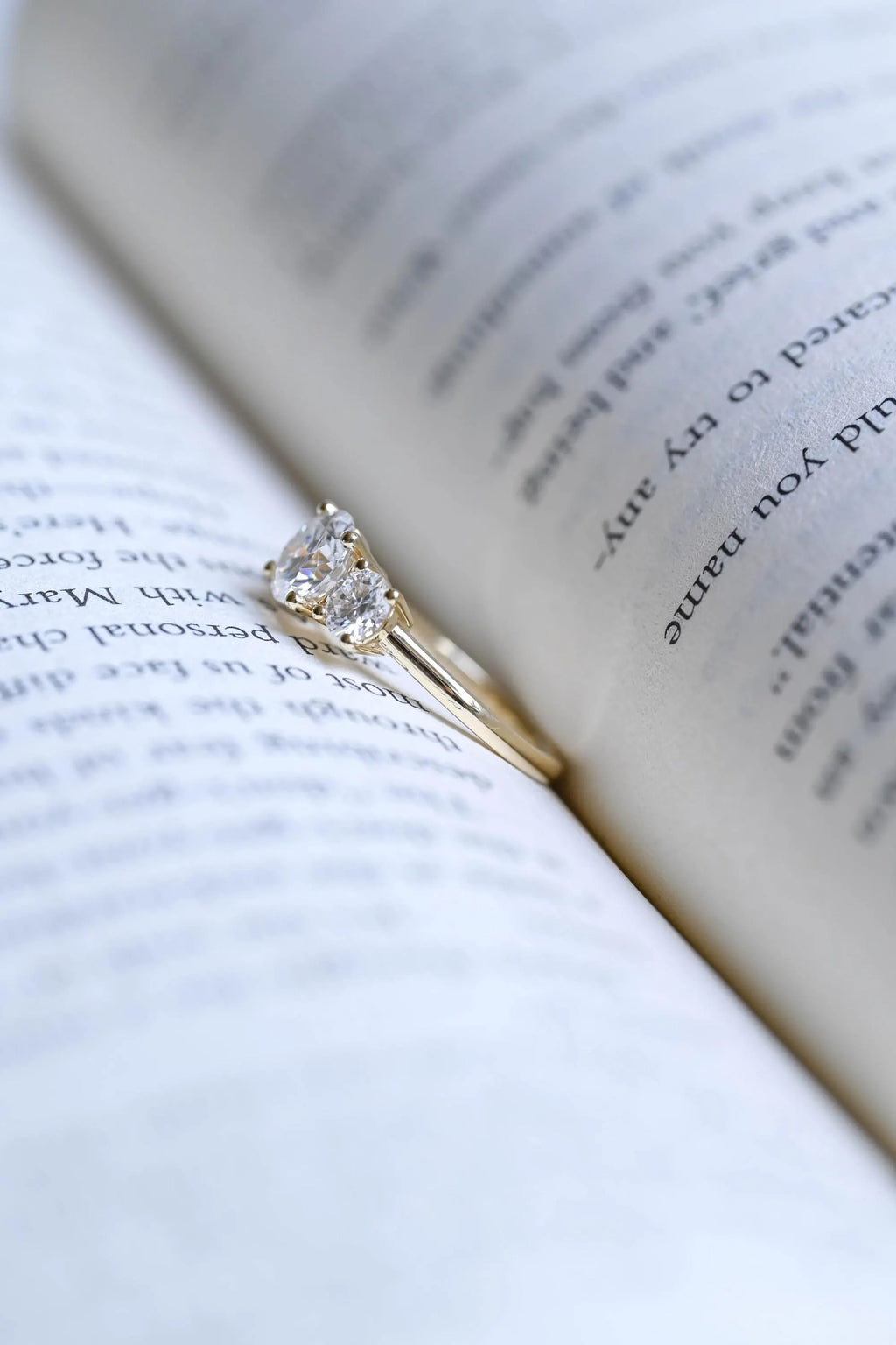 Solid Gold Three Stone Round Cut Moissanite Engagement Ring