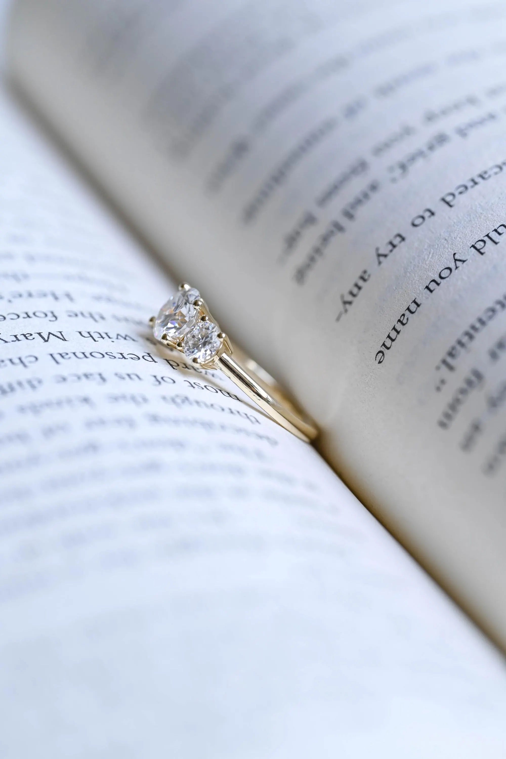 Solid Gold Three Stone Round Cut Moissanite Engagement Ring