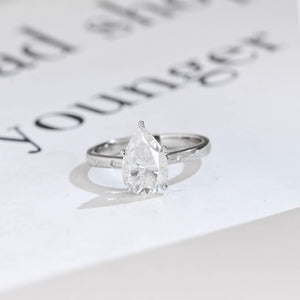Solid Gold Pear Moissanite Engagement Ring with Hidden Halo